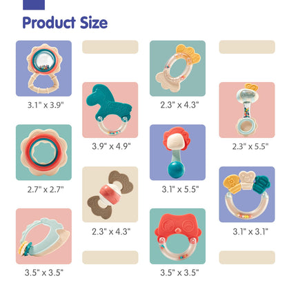 hahaland Baby Teething Toys, Infant Newborn Toys 0-3 3-6 Months, Silicone Babies Teether Rattles, Baby Shower Gifts for Newborn Boys Girls, 10 Pcs with Storage Box for 0 Months+ - Available at All In One Marketplace Canada