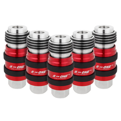 Milton Industries 1750 5 in ONE Universal Safety Exhaust Quick-Connect Industrial Coupler, 1/4" FNPT -Box of 5 , Red
