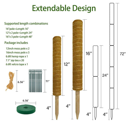 Moss Pole Plant Support Monstera - 5 Pack Coco Coir Moss Stick Plants Climber Support Indoor Monstera Stake for Climbing Plants Live House Potted, Vine, Pothos, Philodendron to Grow Upwards - Available at All In One Marketplace Canada