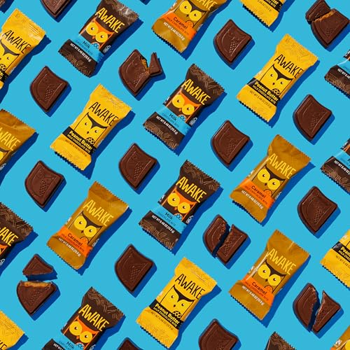 AWAKE Caffeinated Chocolate Bites Variety Pack - 50mg Caffeine, 50 Count (Peanut Butter, Milk & Caramel)