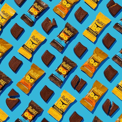 AWAKE Caffeinated Chocolate Bites Variety Pack - 50mg Caffeine, 50 Count (Peanut Butter, Milk & Caramel)