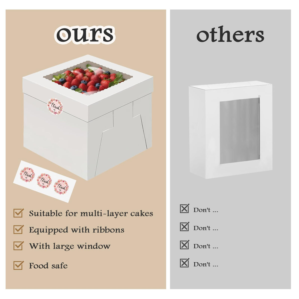Savveffort 3 Set 12x12x8in Cake Boxes with Stickers,White Bakery Boxes with Window,Large Baking Box, Tall Cake Box, Suitable for Birthday, Party, Wedding, Banquet 🍁 All In One Marketplace Canada