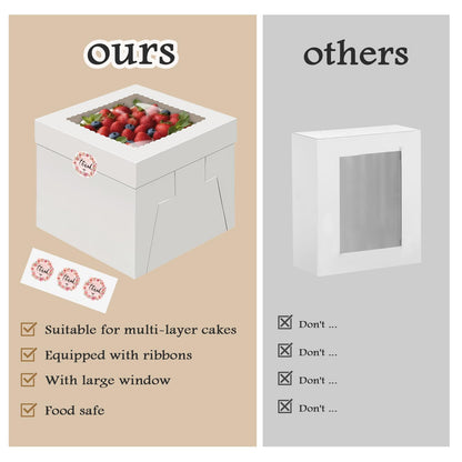 Savveffort 3 Set 10x10x8in Cake Boxes with Stickers,White Bakery Boxes with Window,Baking Box, Tall Cake Box, Suitable for Birthday, Party, Wedding, Banquet 🍁 All In One Marketplace Canada