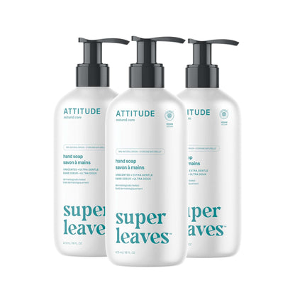 ATTITUDE Liquid Hand Soap, EWG Verified, Plant and Mineral-Based, Vegan Personal Care Products, Unscented, 473 mL (Pack of 3)