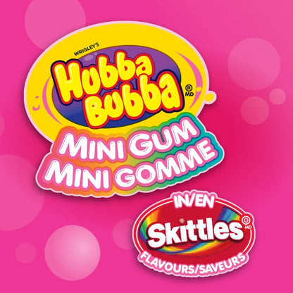 HUBBA BUBBA Minis, SKITTLES Flavoured, Sugar-Free Bubble Gum Resealable Bottle, 40 pieces, 6 Packs