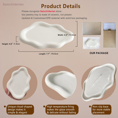 White Ceramic Jewelry Dish for Women, Cloud Jewelry Tray Trinket Holder 🍁 All In One Marketplace Canada
