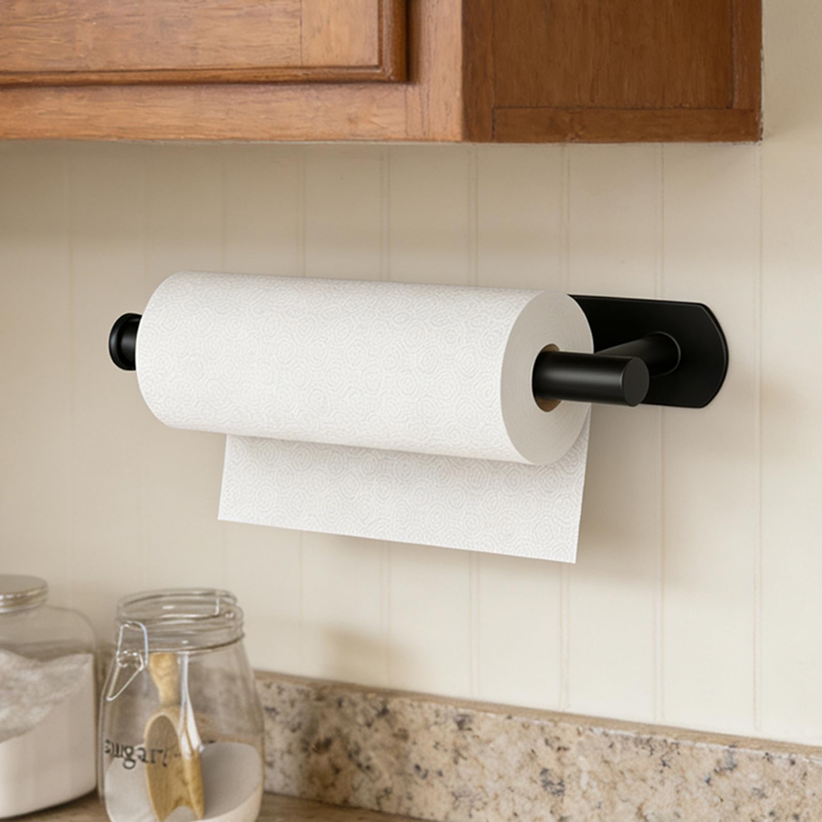 HUFEEOH Black Adhesive Paper Towel Holder Under Cabinet Wall Mount for Kitchen Paper Towel, Stainless Steel Paper Towel Roll Rack for Bathroom Towel - Available at All In One Marketplace Canada