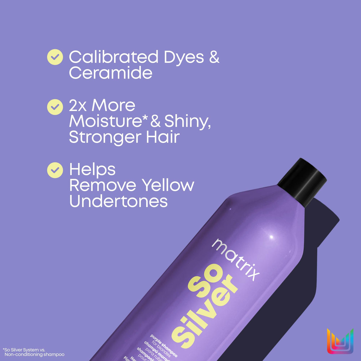 Matrix So Silver Purple Shampoo, Neutralizes Yellow Tones, For Blonde, Grey, and Platinum Hair, Color Depositing and Clarifying Shampoo For Color Treated Hair, Vegan