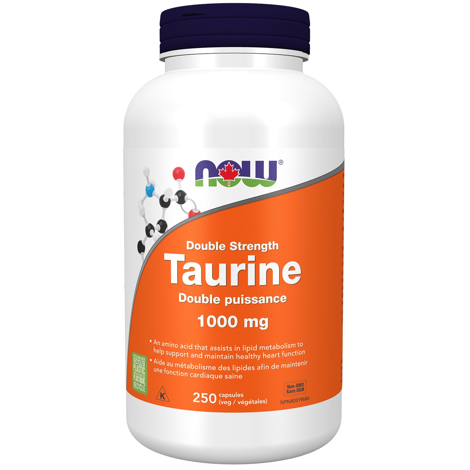 NOW Supplements, Taurine 1,000 mg, Double Strength, Nervous System Health, 250 Veg Capsules NOW