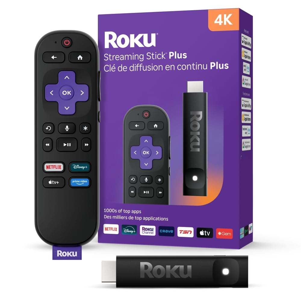 Roku® Streaming Stick™ Plus 2025 – 4K and HDR Roku Streaming Device for TV with Voice Remote – Free and Live TV