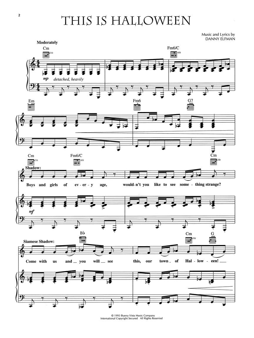L'Étrange Noël de monsieur Jack de Tim Burton | Recueil de partitions | Arrangements piano, chant et guitare pour les fans de la bande originale | 11 chansons emblématiques d'Halloween et de Noël | Musique de film pour piano et voix