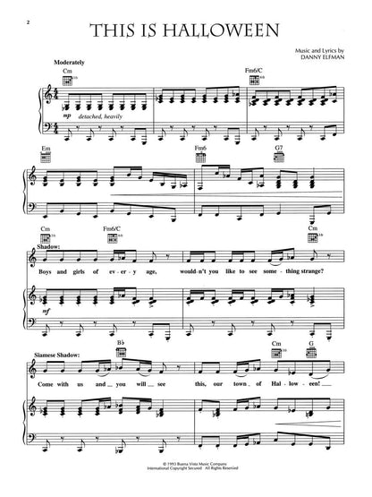L'Étrange Noël de monsieur Jack de Tim Burton | Recueil de partitions | Arrangements piano, chant et guitare pour les fans de la bande originale | 11 chansons emblématiques d'Halloween et de Noël | Musique de film pour piano et voix