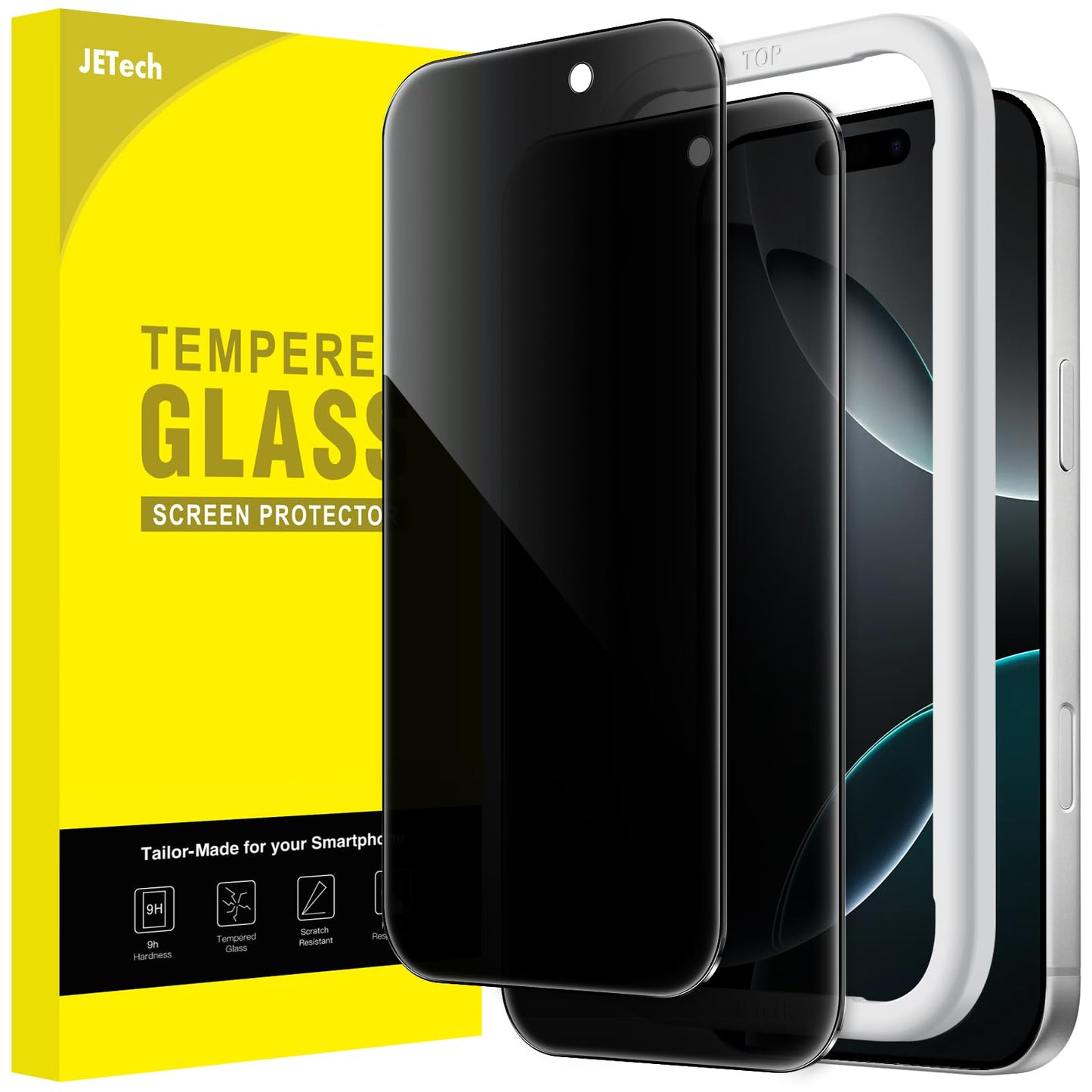 JETech Privacy Screen Protector for iPhone 16 Pro 6.3-Inch, Anti-Spy Tempered Glass Film with Easy Installation Tool, 2-Pack - Available at All In One Marketplace Canada