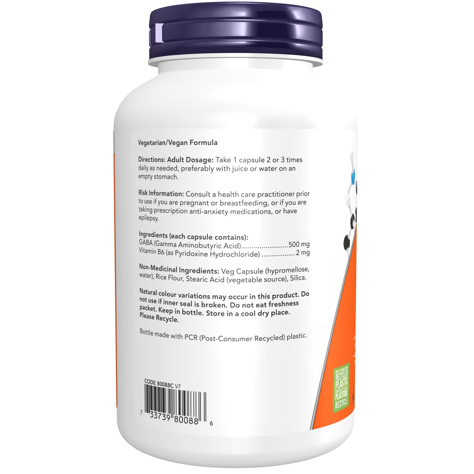 NOW Supplements, GABA (Gamma-Aminobutyric Acid) 500 mg + B-6, Natural Neurotransmitter, 200 Veg Capsules - Available at All In One Marketplace Canada