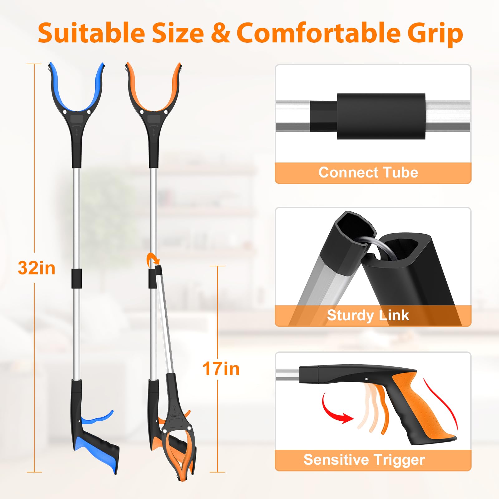 REWKCY 32in/83cm Grabber Reacher Tool 2-Pack, Foldable Reacher Grabber with 360° Rotating Jaw & Magnet, Heavy Duty Pick Up Stick for Seniors - Available at All In One Marketplace Canada