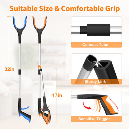 REWKCY 32in/83cm Grabber Reacher Tool 2-Pack, Foldable Reacher Grabber with 360° Rotating Jaw & Magnet, Heavy Duty Pick Up Stick for Seniors - Available at All In One Marketplace Canada