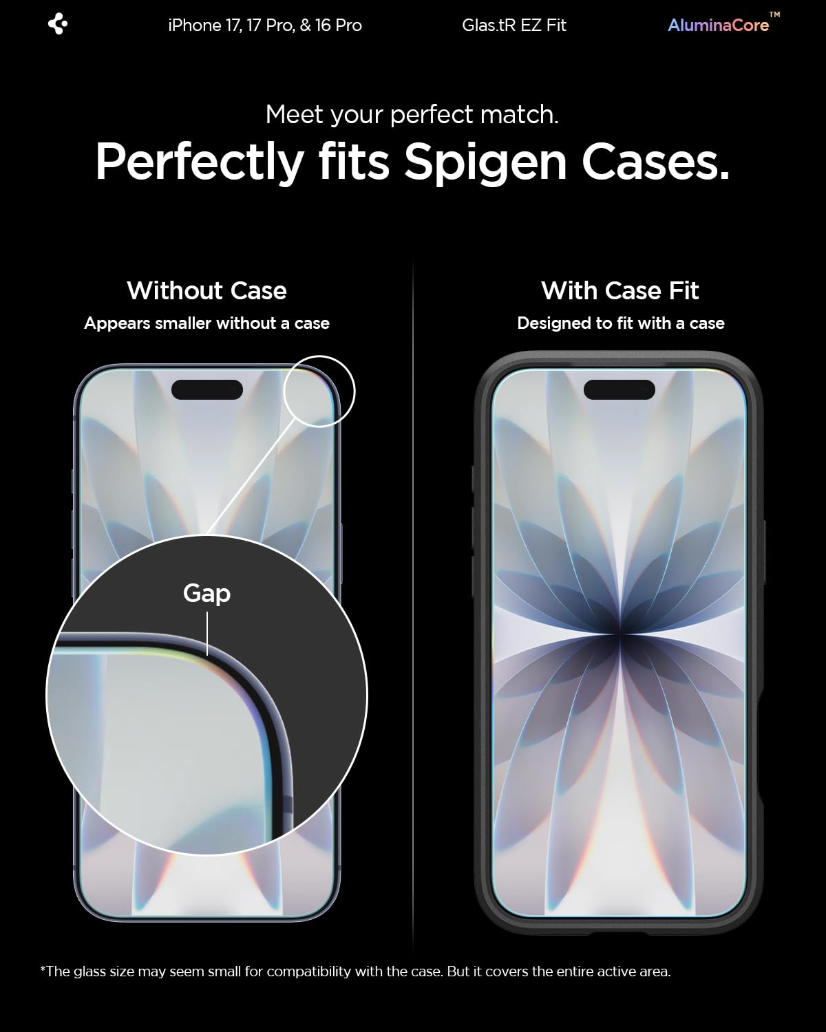 Spigen AluminaCore Tempered Glass Screen Protector [Glas.tR EZ Fit] designed for iPhone 17 Pro | iPhone 17 | iPhone 16 Pro [2 Pack] 9H+ Hardness, Aluminum-Enhanced Durability - Available at All In One Marketplace Canada