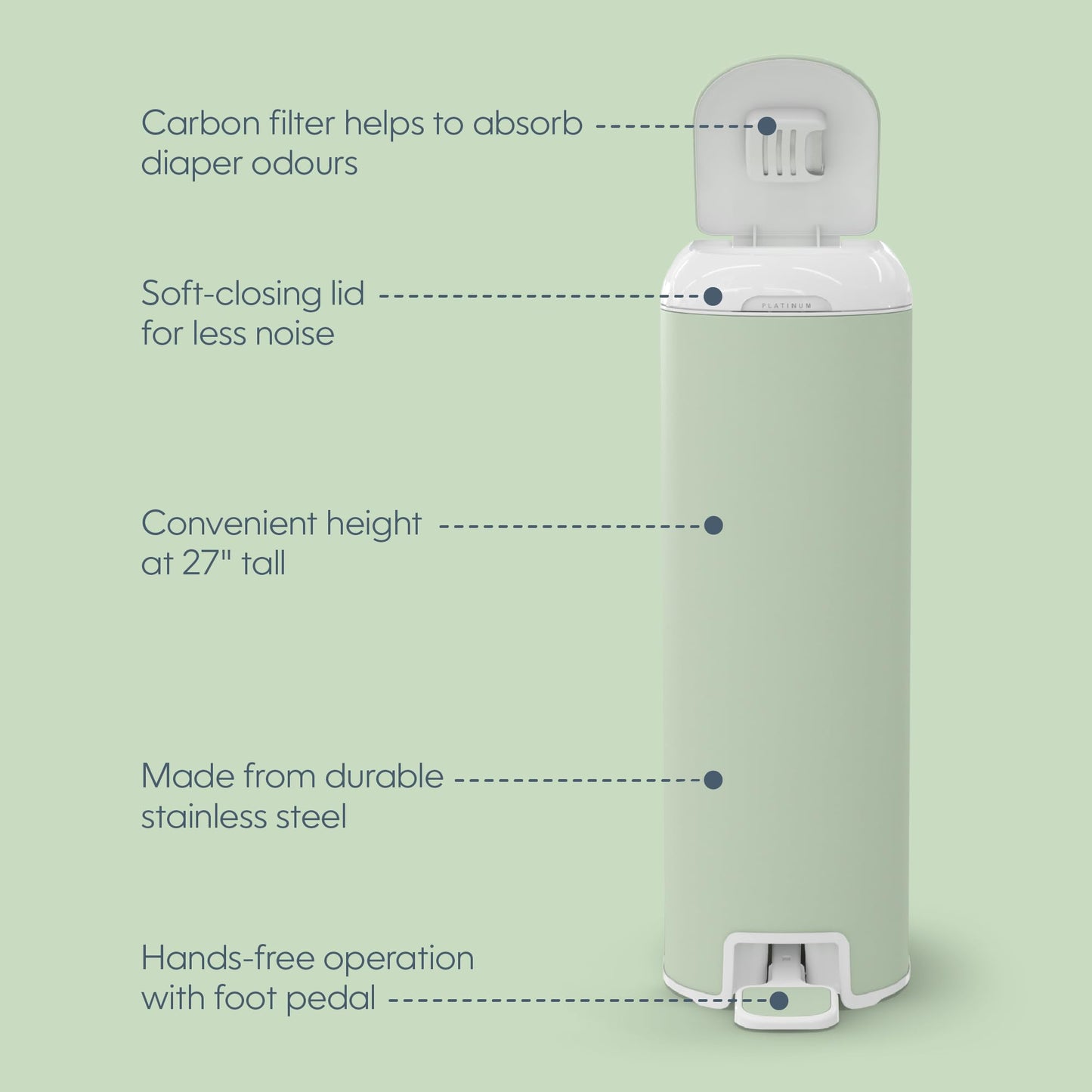 Diaper Genie Platinum Pail with Easy Roll Refill 18 bags, Stainless Steel 🍁 All In One Marketplace Canada