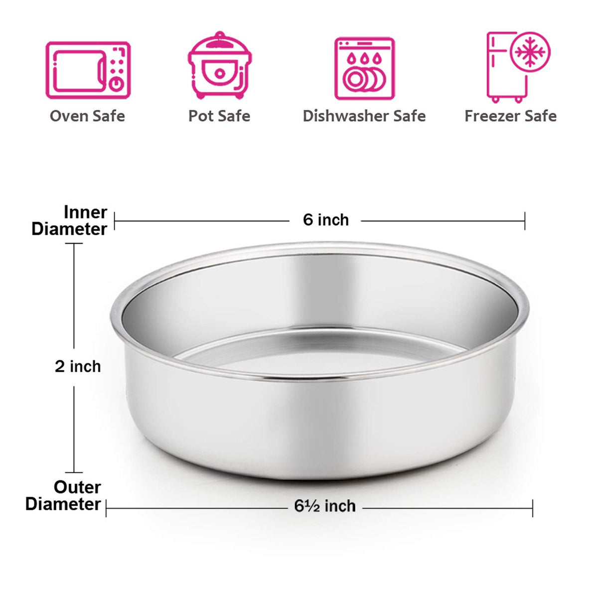6 Inch Cake Pan Set of 2, E-far Stainless Steel Round Smash Cake Baking Pans, Non-Toxic & Healthy, Mirror Finish & Dishwasher Safe 🍁 All In One Marketplace Canada