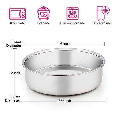 6 Inch Cake Pan Set of 2, E-far Stainless Steel Round Smash Cake Baking Pans, Non-Toxic & Healthy, Mirror Finish & Dishwasher Safe 🍁 All In One Marketplace Canada