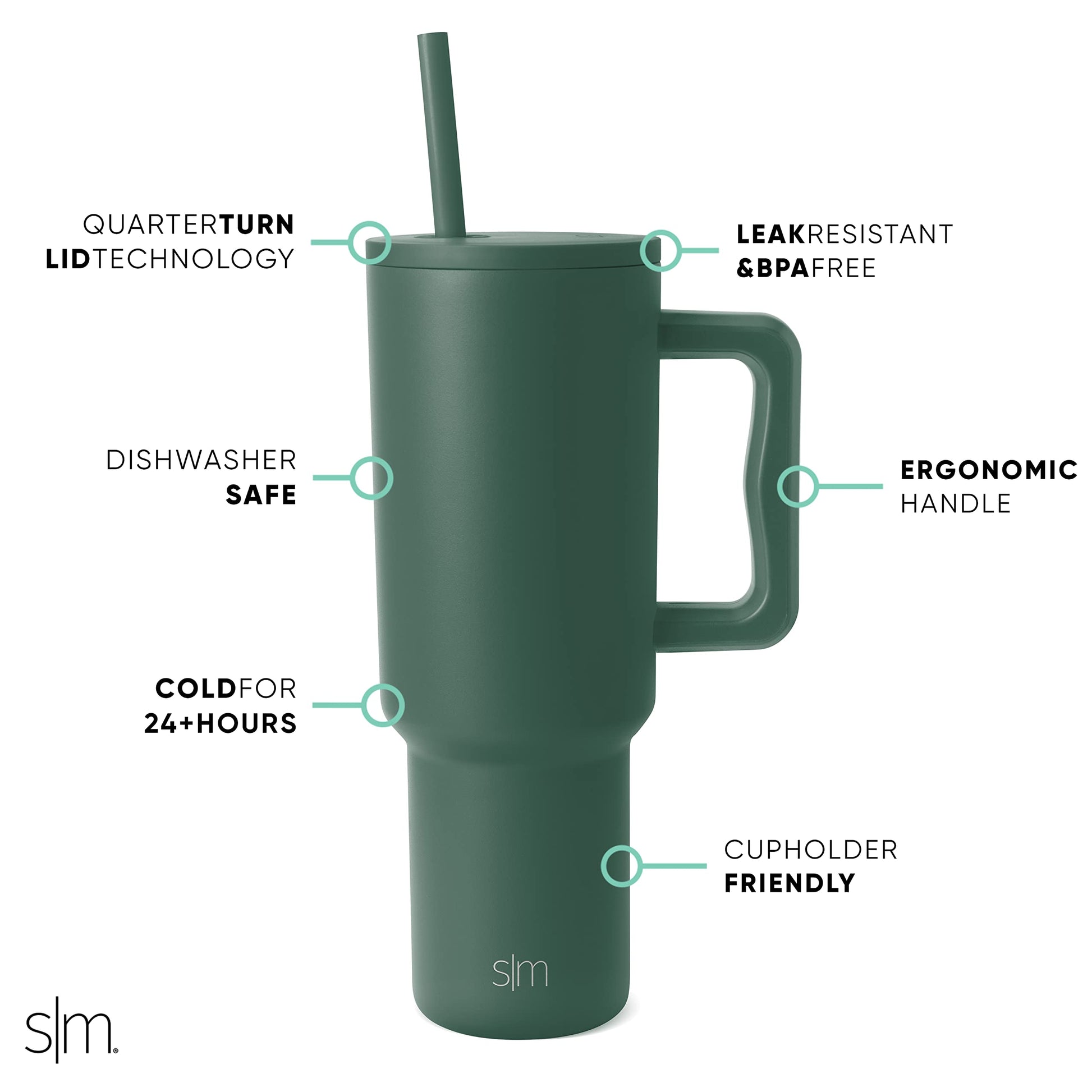 Simple Modern Tumbler with Handle and Straw | 40oz | Green Simple Modern