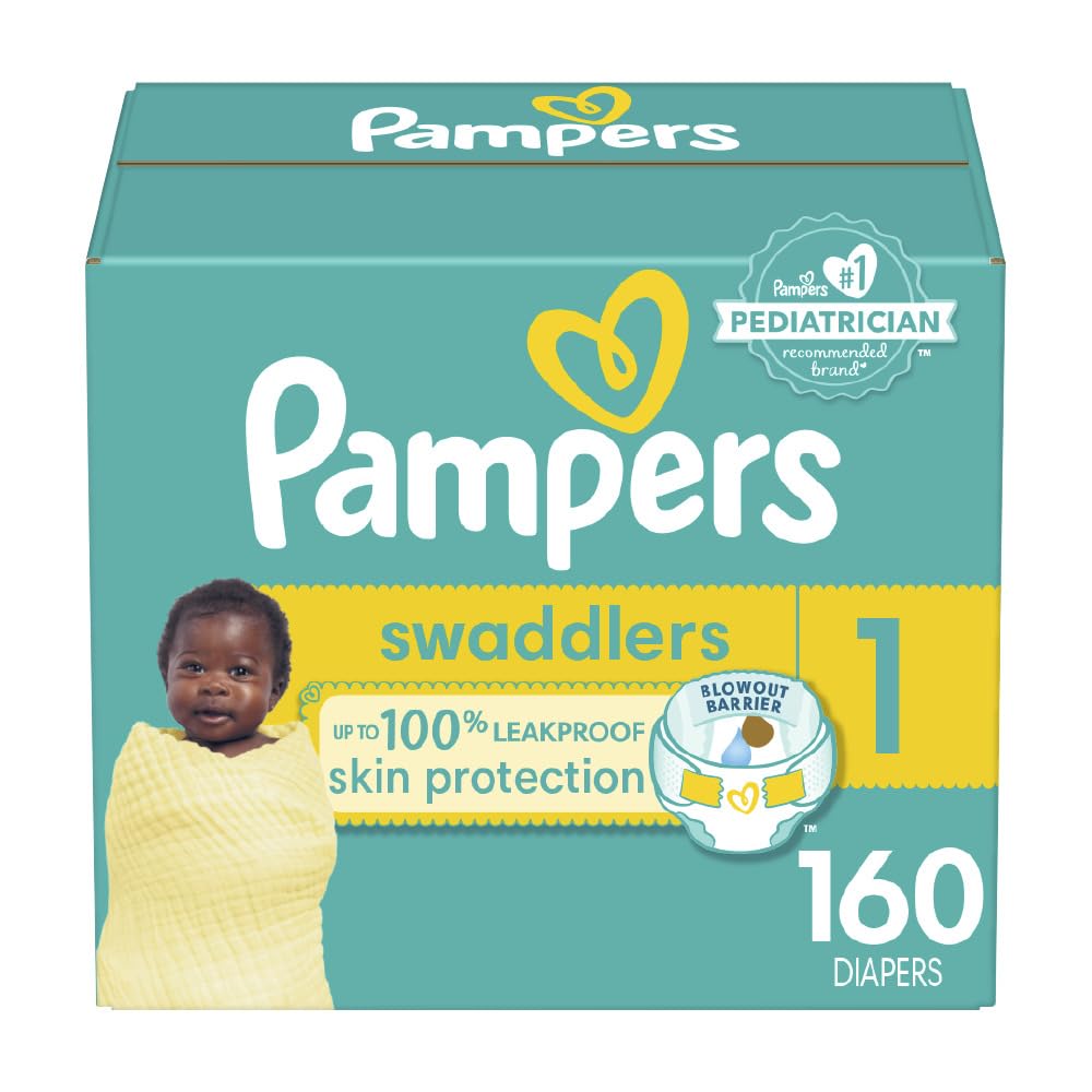 Pampers Swaddlers Diapers, Size 1, Absorbent, Keeps Baby Dry and Comfortable, Skin Safe Disposable Baby Diaper, 1 Pack (Count of 160)