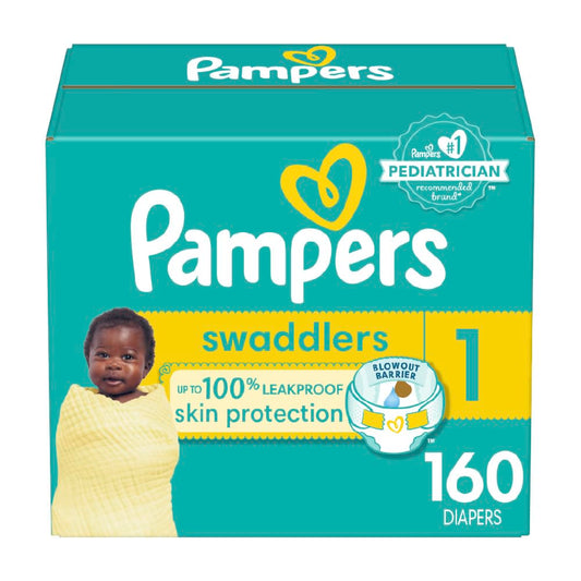 Pampers Swaddlers Diapers, Size 1, Absorbent, Keeps Baby Dry and Comfortable, Skin Safe Disposable Baby Diaper, 1 Pack (Count of 160)