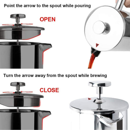 Secura French Press Coffee Maker, 304 Grade Stainless Steel Insulated Coffee Press with 2 Extra Screens, 34oz (1 Litre), Silver - Available at All In One Marketplace Canada