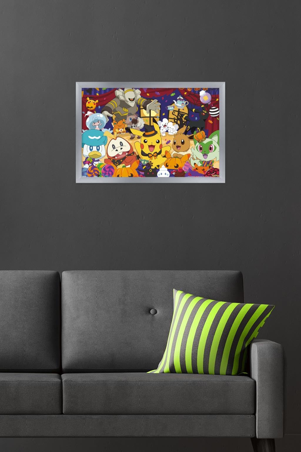 Pokémon: Halloween Party- Group Wall Poster, 22.4L" x 14.7W", Silver Framed Version