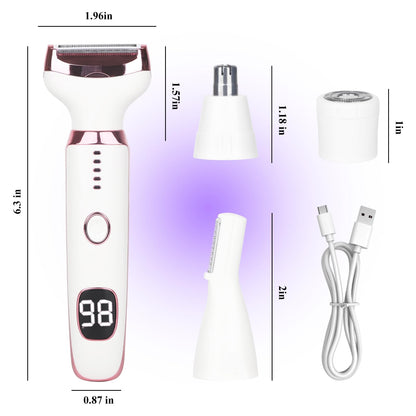 Beanify Electric Razor for Women Men,4 in 1 LED Display Ladies Wet & Dry Body Razors and Facial Hair Remover, Rechargeable Painless Hair Removal Kit for Nose Face Body Leg Bikini Arm Hair (Pink) - Available at All In One Marketplace Canada