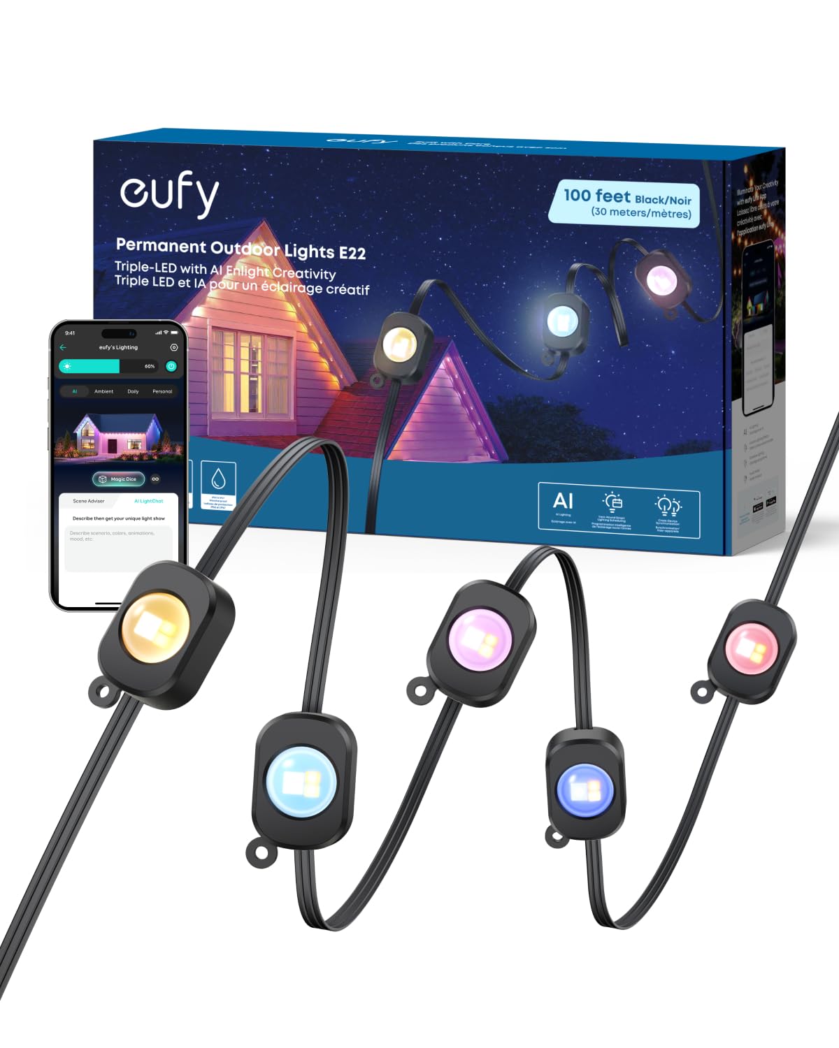 Anker eufy Permanent Outdoor Lights E22, 100 ft with 60 Triple-LED Lights 🍁 All In One Marketplace Canada
