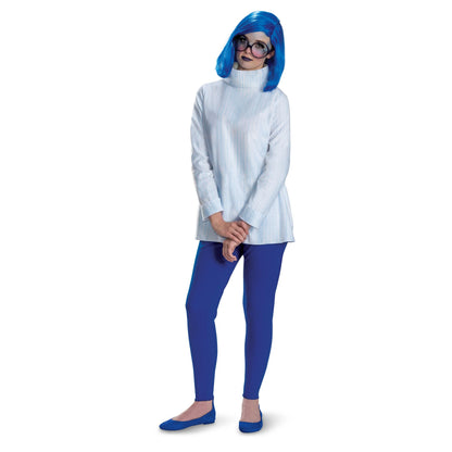 Disguise Inside Out Sadness Costume, Official Deluxe Inside Out Halloween Costume and Wig, Adult Size (4-6)