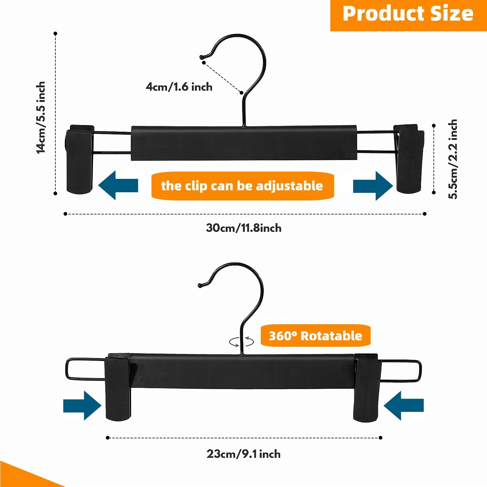 Lamitocs Pants Hangers with Clips, Skirt Hangers, 360 ° Swivel Hooks Space Saving Hangers for Pants, Skirts, Clothes, Jeans (10Pack,Black) - Available at All In One Marketplace Canada