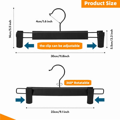 Lamitocs Pants Hangers with Clips, Skirt Hangers, 360 ° Swivel Hooks Space Saving Hangers for Pants, Skirts, Clothes, Jeans (10Pack,Black) - Available at All In One Marketplace Canada