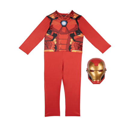 Marvel Iron Man Official Youth Halloween Costume - Premium Quality Fabric Jumpsuit with Printed Design and Plastic Mask - Size Small Red