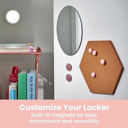 LockerMate 10-Piece Fashion Locker Kit with 12" Stac-A-Shelf, Includes Mirror, Cork Board & Light, Floral Pink