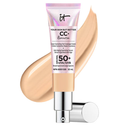 IT Cosmetics Your Skin But Better CC+ Cream Illumination, Medium (W) - Color Correcting Cream, Full-Coverage Foundation, Anti-Aging Serum & SPF 50+ Sunscreen - Radiant Finish - 1.08 fl oz IT Cosmetics