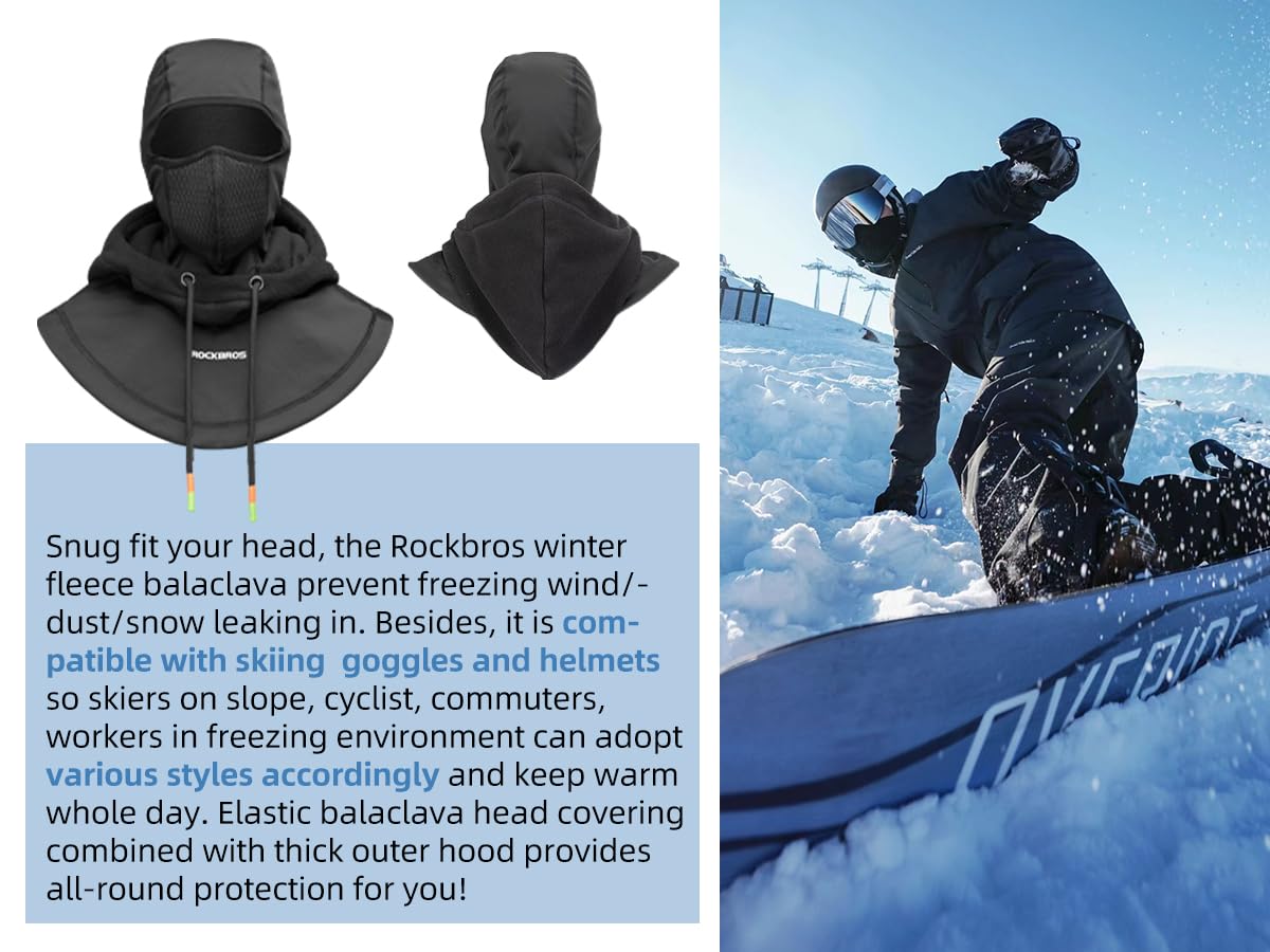 ROCKBROS Ski Mask Thermal Fleece Balaclava for Cold Weather Winter Black 🍁 All In One Marketplace Canada