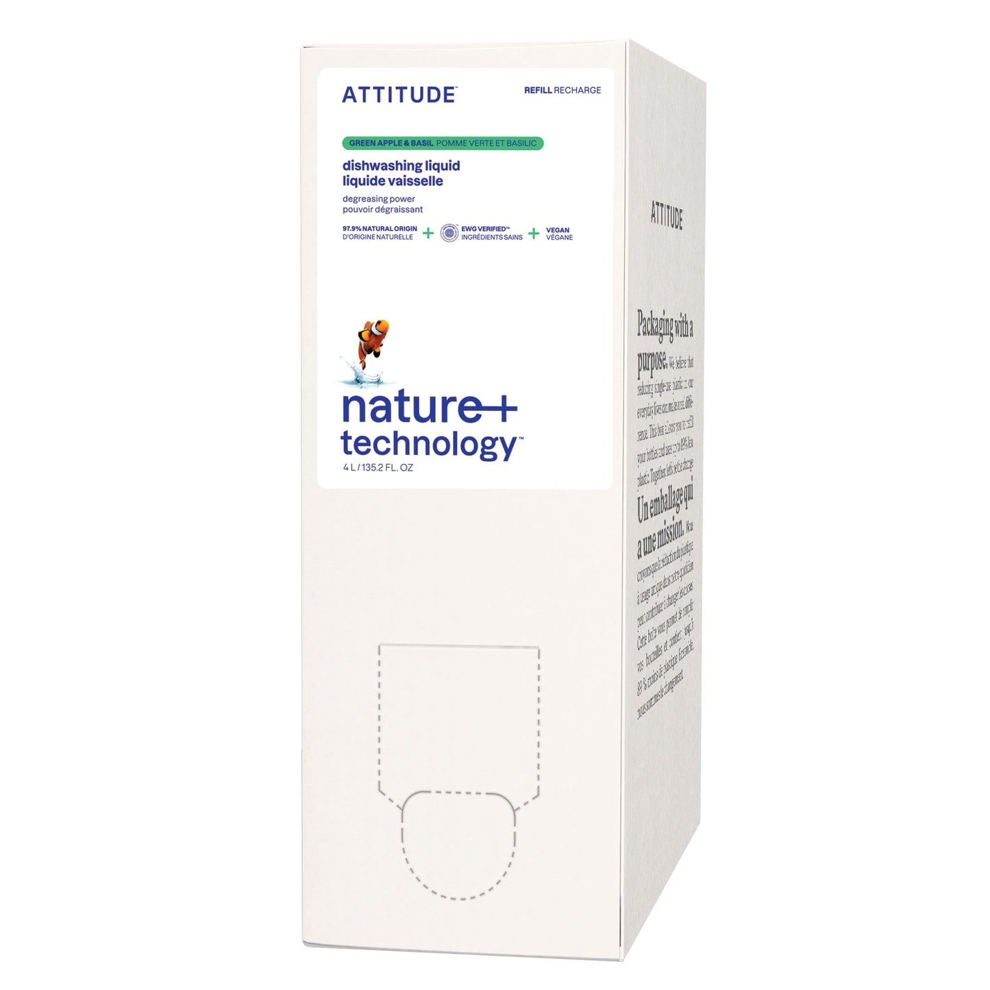 ATTITUDE Dish Soap Refill, EWG Verified, Plant-Based & Vegan Dishwashing Liquid, Naturally Derived, Made in Canada, Green Apple and Basil Scent, 4 Liters 🍁 All In One Marketplace Canada
