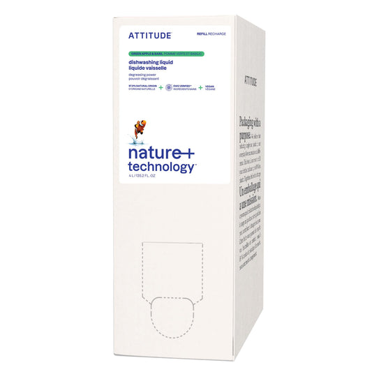 ATTITUDE Dish Soap Refill, EWG Verified, Plant-Based & Vegan Dishwashing Liquid, Naturally Derived, Made in Canada, Green Apple and Basil Scent, 4 Liters 🍁 All In One Marketplace Canada BIO SPECTRA ATTITUDE