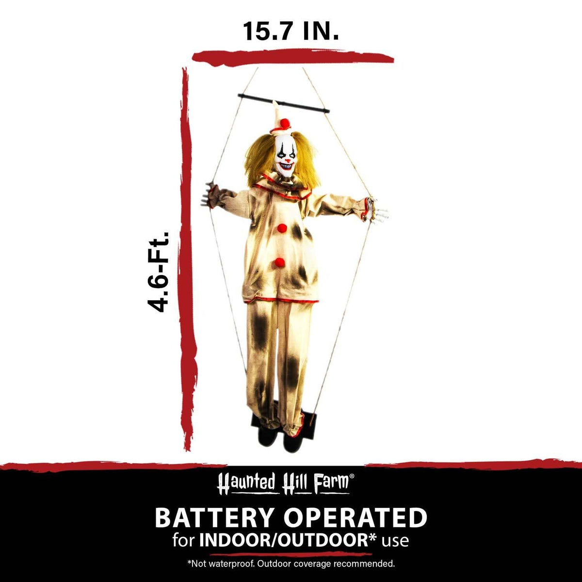 Haunted Hill Farm, clown animé Smalls de 140 cm sur balançoire, décoration d'Halloween pour intérieur ou extérieur couvert, fonctionne sur piles, décoration de fête