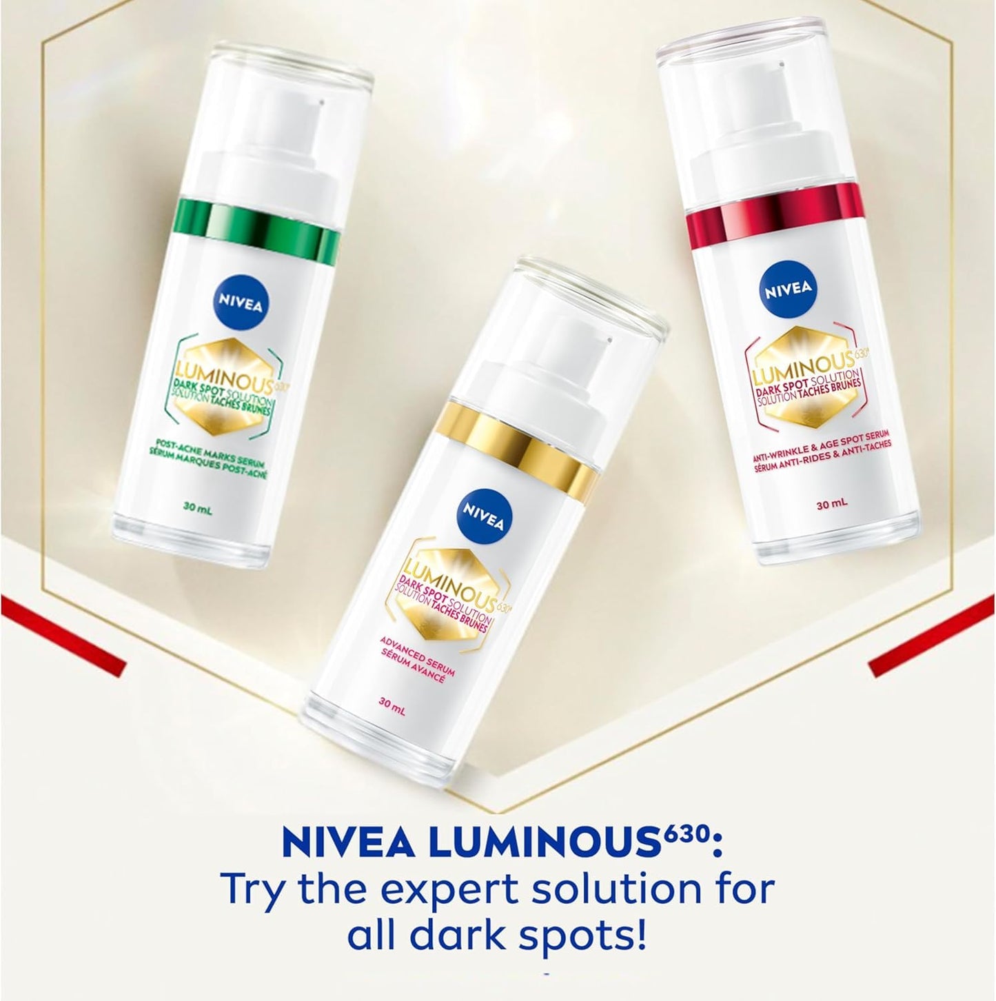 NIVEA LUMINOUS630 Dark Spot Solution Advanced Face Serum for All Skin Types, Dark Spot Serum Visibly Reduces Dark Spots in Just 2 Weeks, Hyaluronic Acid Serum, Dermatologically-Tested Skin Care, 30mL - Available at All In One Marketplace Canada