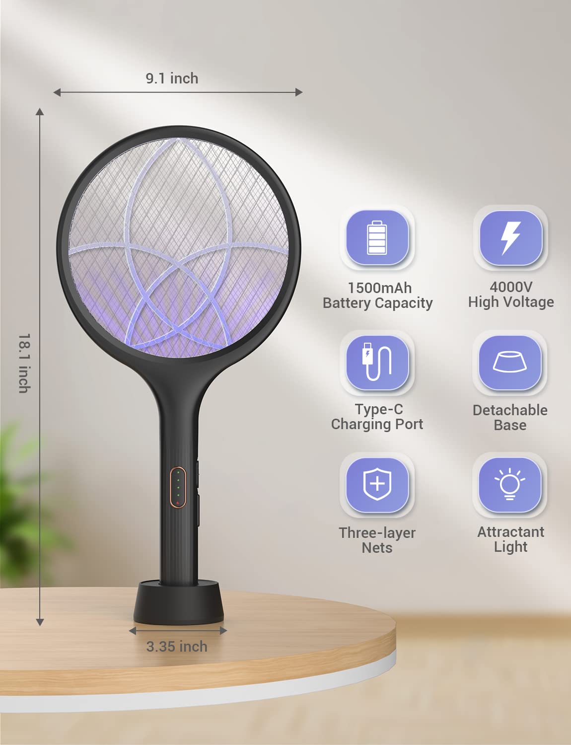 YISSVIC Bug Zapper Racket Electric Fly Swatter Fly Zapper Indoor Outdoor Rechargeable (Black-2 Piece)
