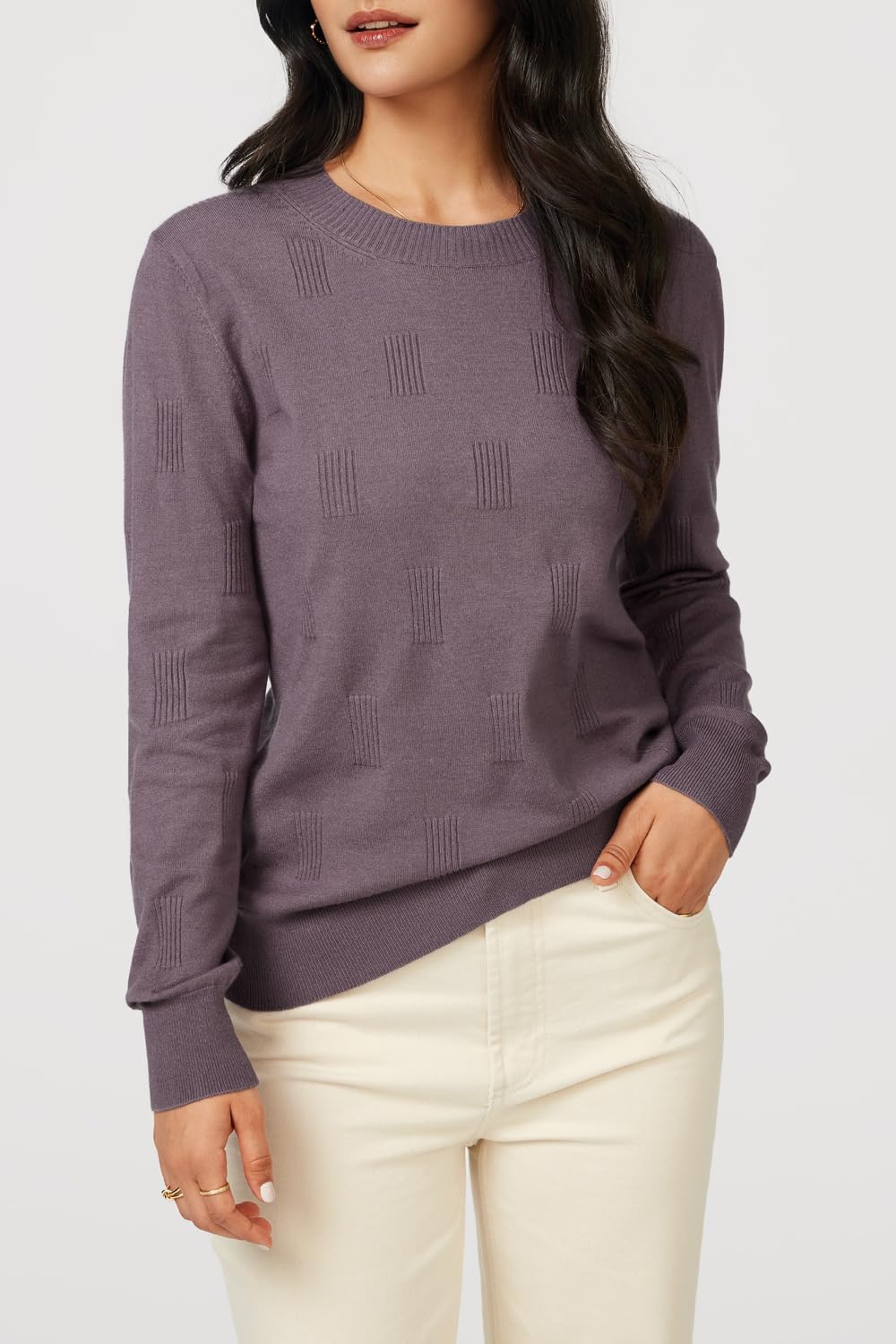 Arach&Cloz Women's Knit Winter Sweater Business Casual Basic Gray Purple M 🍁 All In One Marketplace Canada