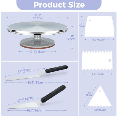 Ohuhu 12" Cake Turntable, Aluminum Rotating Stand with Spatulas & Combs 🍁 All In One Marketplace Canada