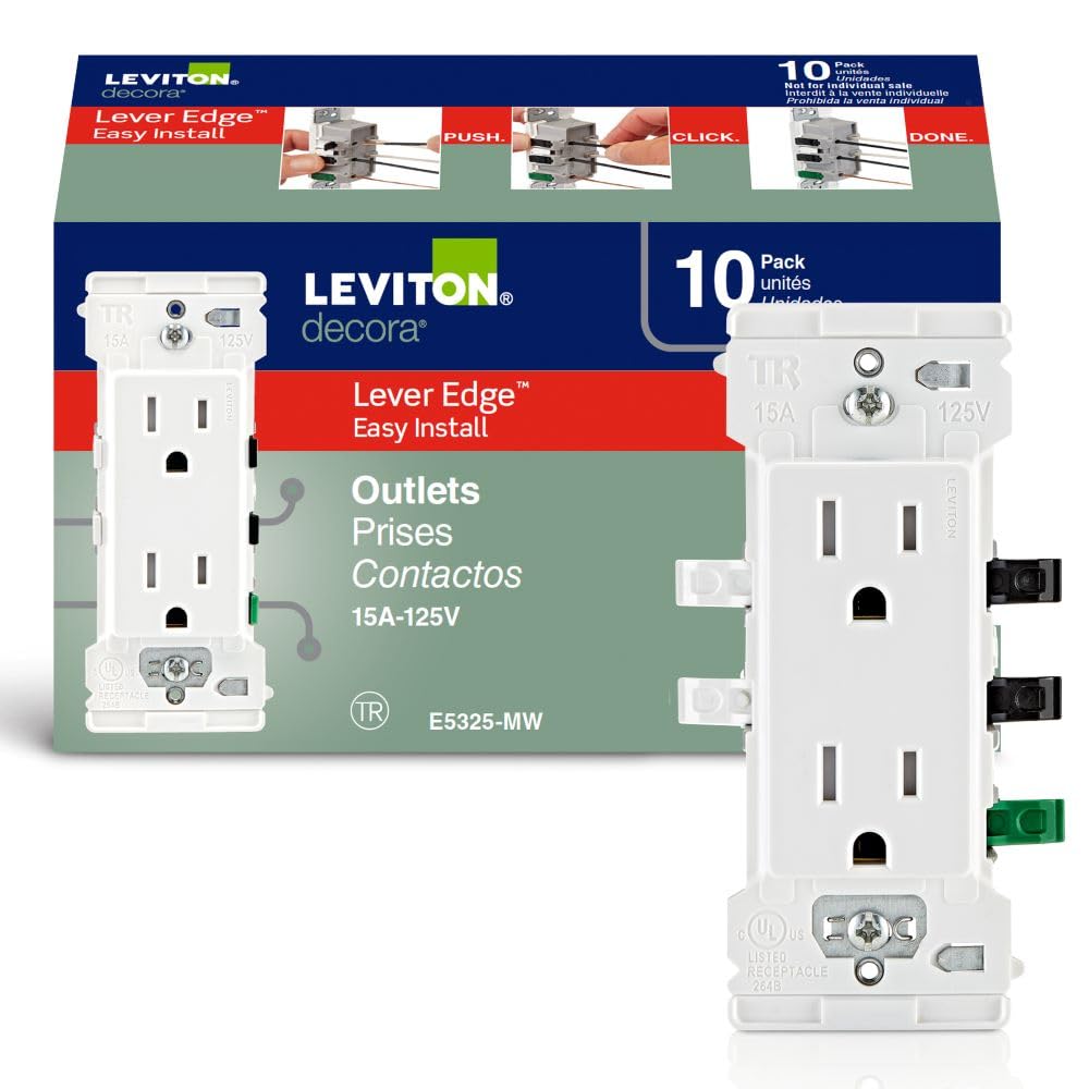 Leviton Decora Edge, 10-Pack, 15 Amp Tamper-Resistant Duplex Wall Receptacle, E5325-0MW, White 🍁 All In One Marketplace Canada Leviton
