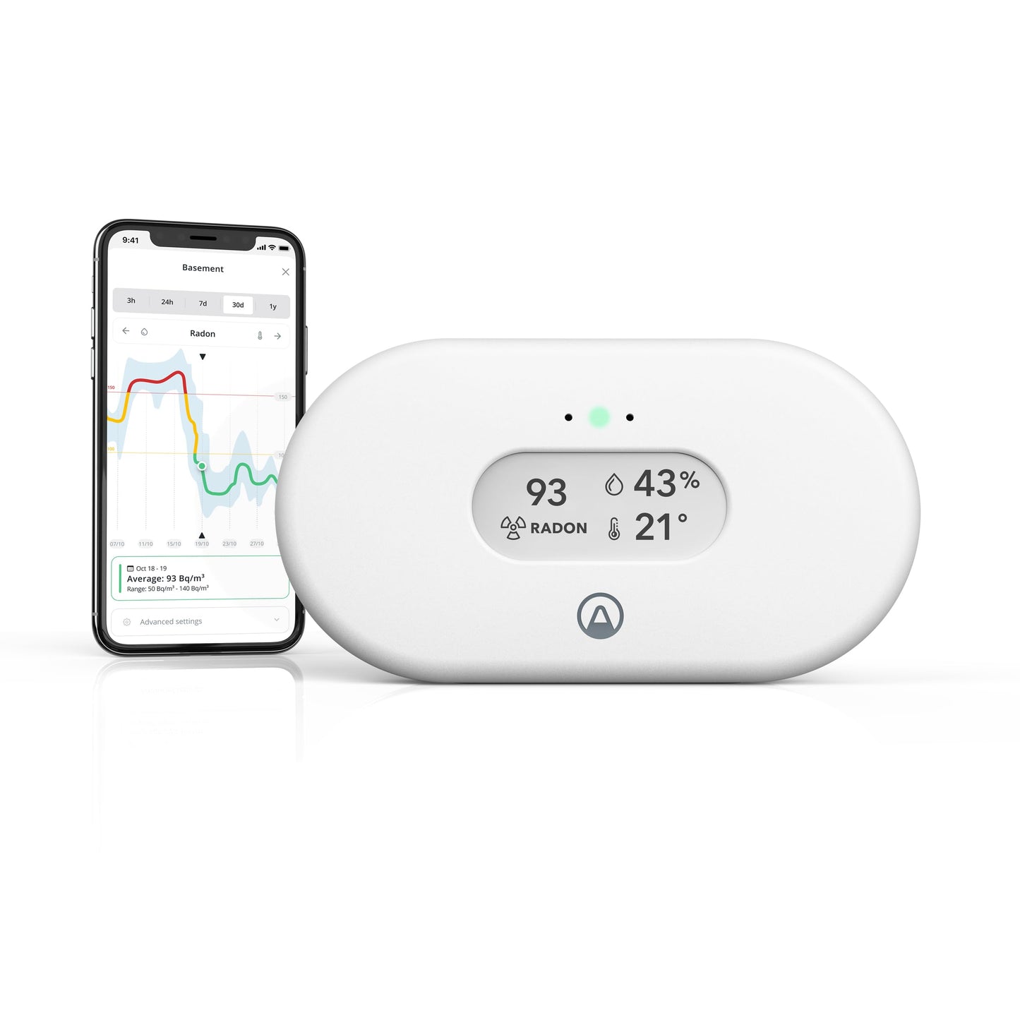 Airthings View Radon 2989 - Radon Monitor (Radon, Humidity, Temp) with WiFi & Calm Tech Display AIRTHINGS