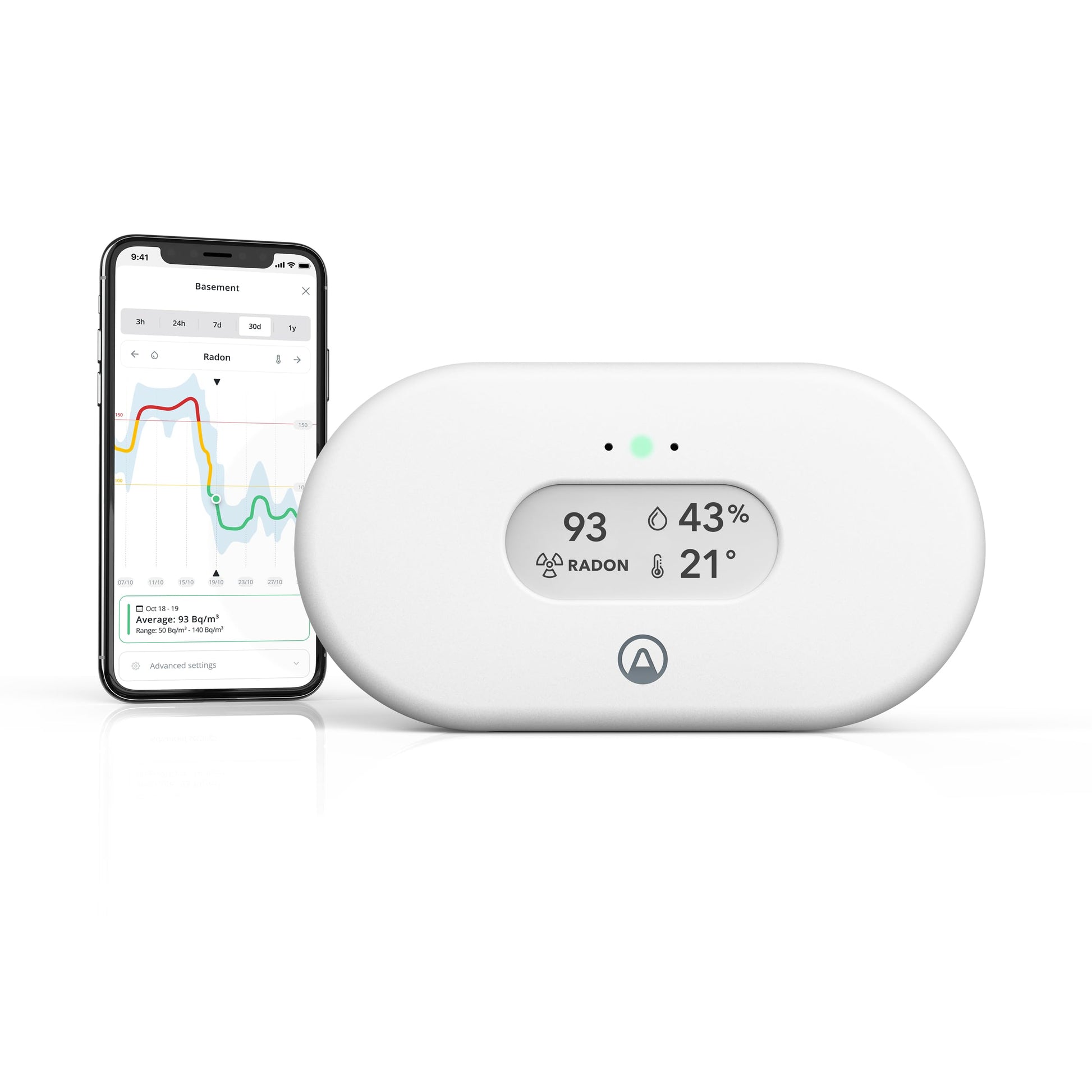 Airthings View Radon 2989 - Radon Monitor (Radon, Humidity, Temp) with WiFi & Calm Tech Display AIRTHINGS