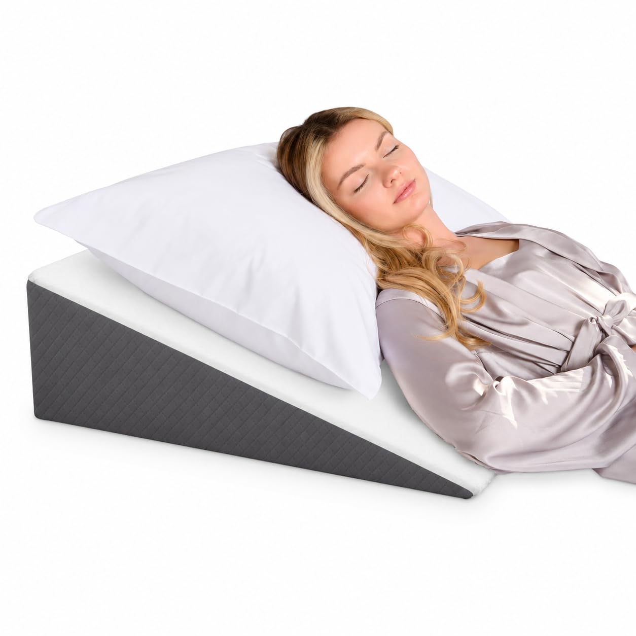 Kӧlbs Bed Wedge Pillow with Memory Foam Top Chic Jacquard Grey and White Cover (7.5" Height)
