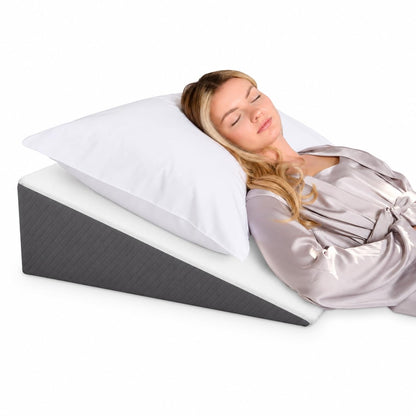 Kӧlbs Bed Wedge Pillow with Memory Foam Top Chic Jacquard Grey and White Cover (7.5" Height)